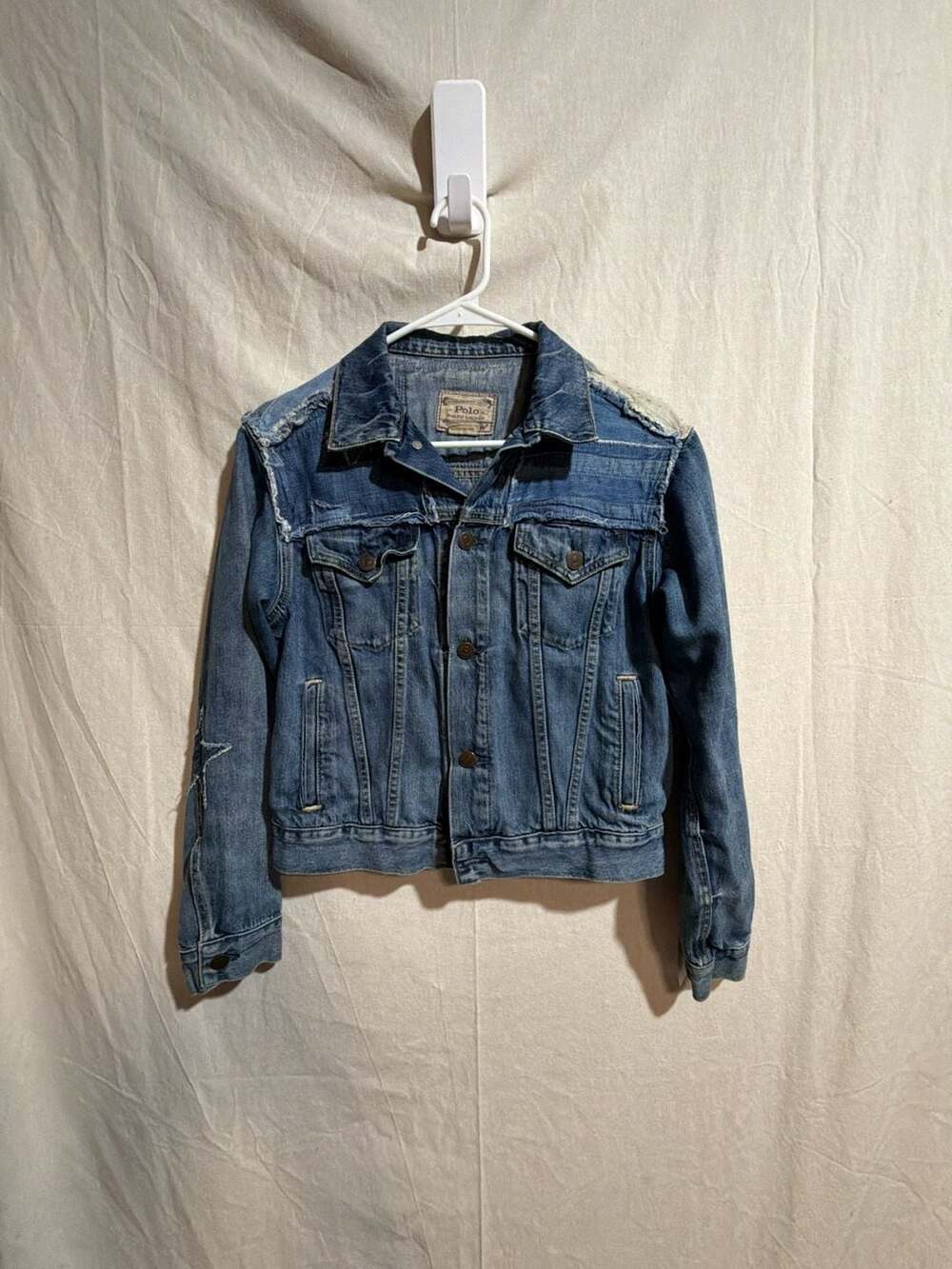 Polo Ralph Lauren Distressed Patchwork Star Denim Trucker Jacket